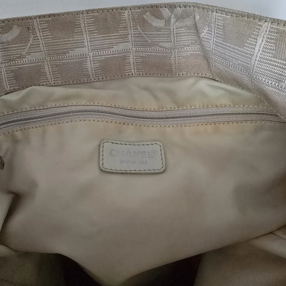 Authentic Chanel Travel Line Beige Jaquard CC Logo Large Totebag